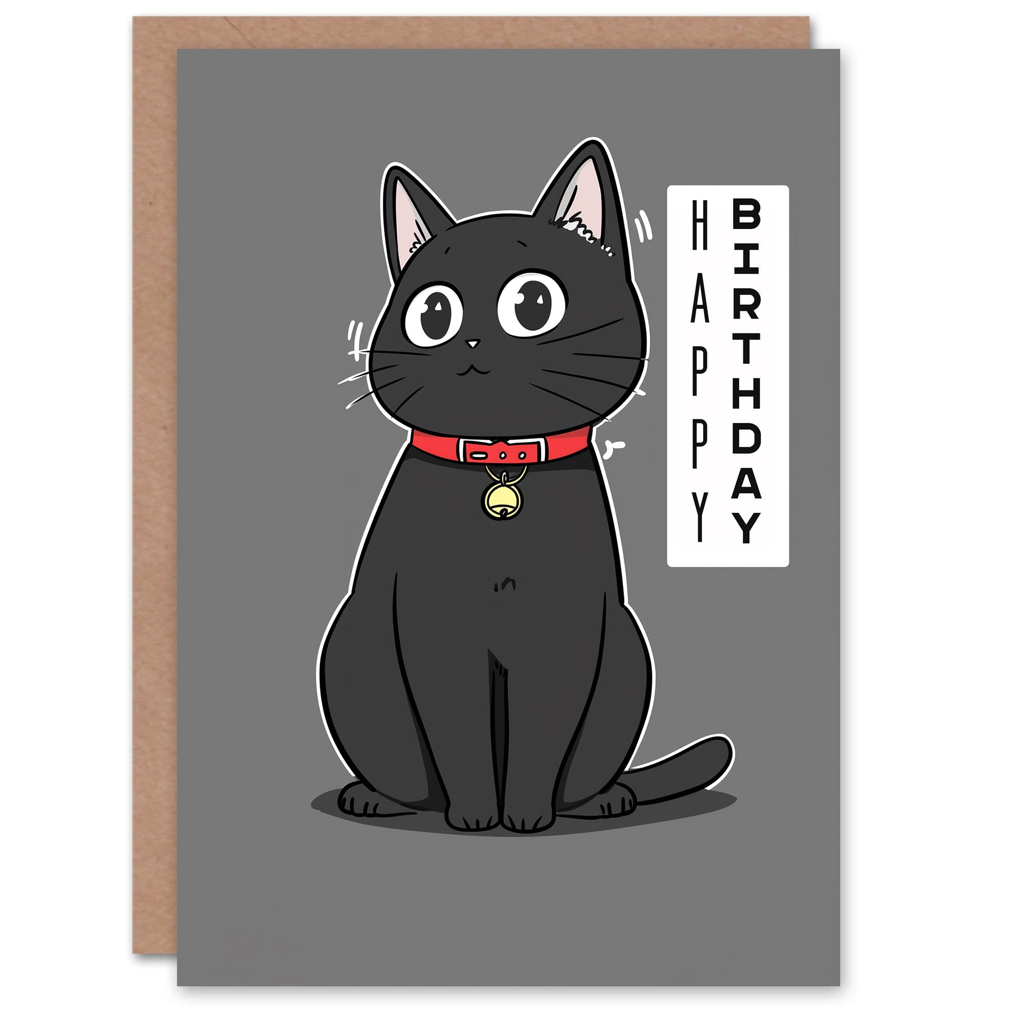 Artery8 Birthday Card Cat Lover Cute Kawaii Style Black Kitty Cartoon For Her Gran Sister Niece Daughter Wife Woman Greeting Card