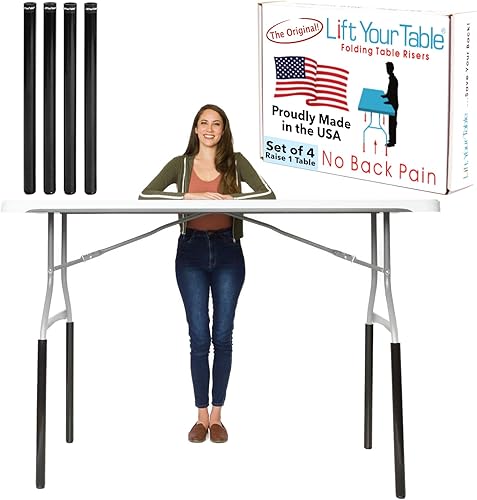 Lift Your Table Elevadores de mesa plegables, fabricados en los Estados Unidos, extensiones de mesa plegables de patas dobladas fáciles de usar,