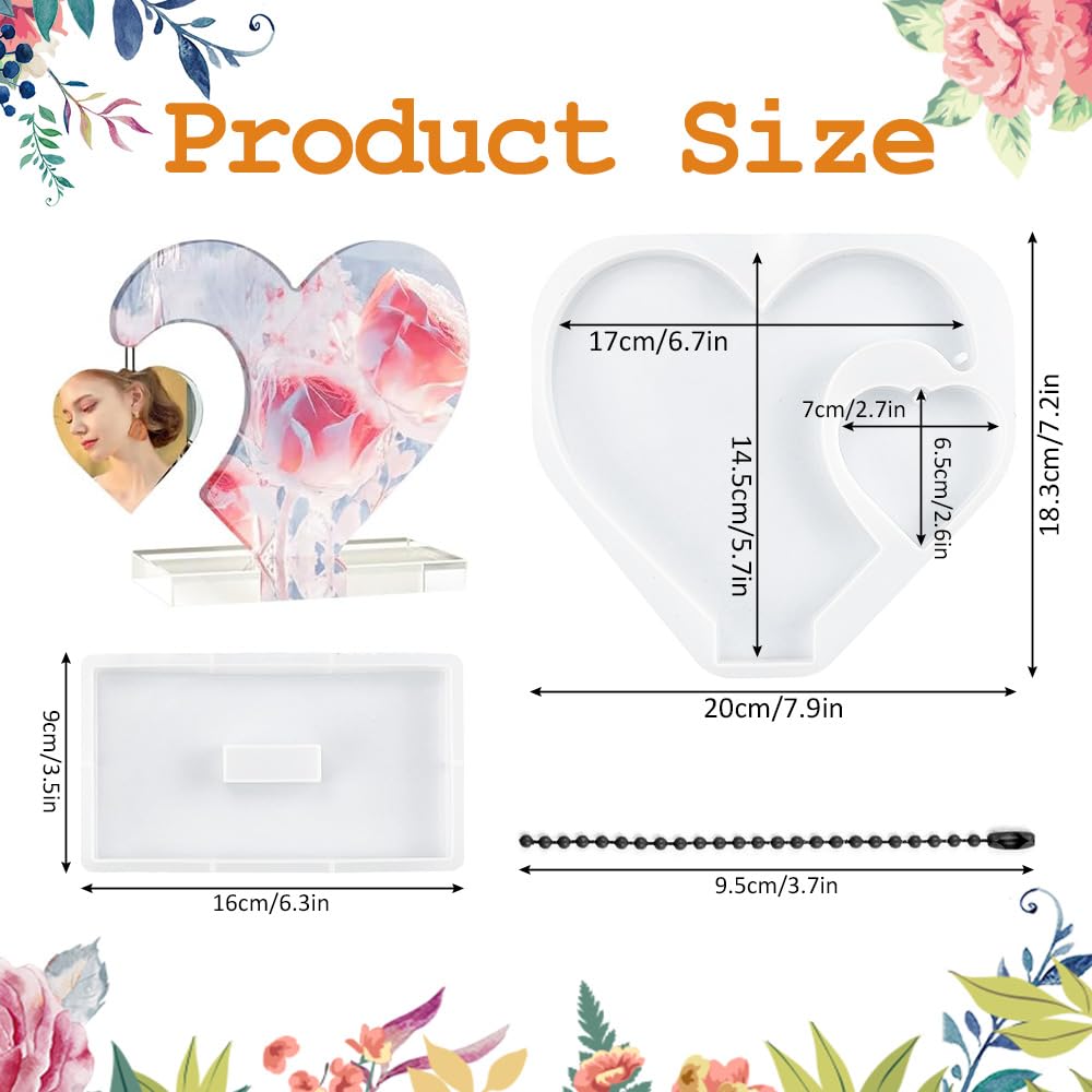 Finyoffiy Moules En Résine époxy Love Pour Cadres Photo En Forme De Cu0153ur Avec Support - Moule En Silicone Pour Cadres Photo - Pour Travaux