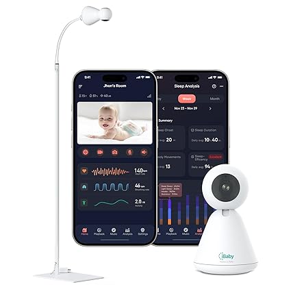 iBaby i20 Contactless Baby Heart Rate Breathing Sleep Monitor: Smart Newborn Monitor with Floor Stand - 1080p WiFi Camera, 360° View, Night Vision, Two Way Audio, Lullaby, Cry & Safety Alerts