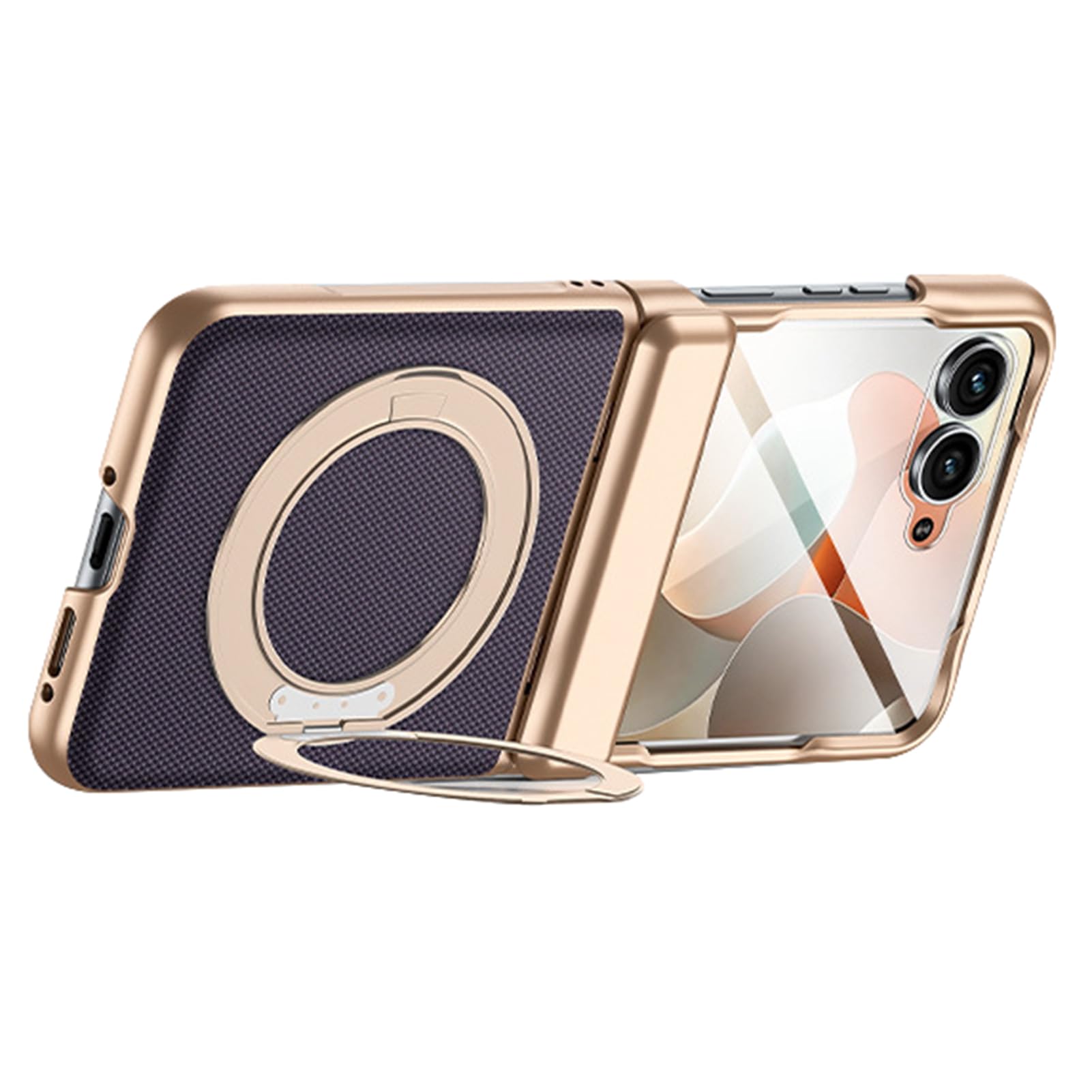 LUOTANL Hinge Case for Motorola Razr 70 Ultra/70, Luxury Plating Wrap Leather Case Rotating Ring Screen Protector Shockproof Cover,Purple,70 Ultra