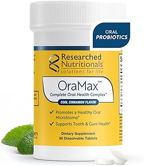 Researched Nutritionals OraMax - Oral Health Complex to Fight Bad Breath and Support Health Teeth & Gums - Oral Probiotics, Enzymes, Nutrients & Herbs (60 Dissolving Tablets)
