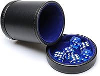 Vista 9 de Taza de dados de cuero sintético con tapa, coctelera de dados con forro de fieltro, incluye 6 dados de puntos para juegos de dados Yahtzee Bar