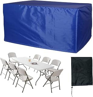 Juego de fundas impermeables para muebles de patio 420D color azul para mesa de exterior extragrande, resistente a la lluvia, nieve, polvo y viento, 250 x 200 x 80 cm, funda rectangular para sofá