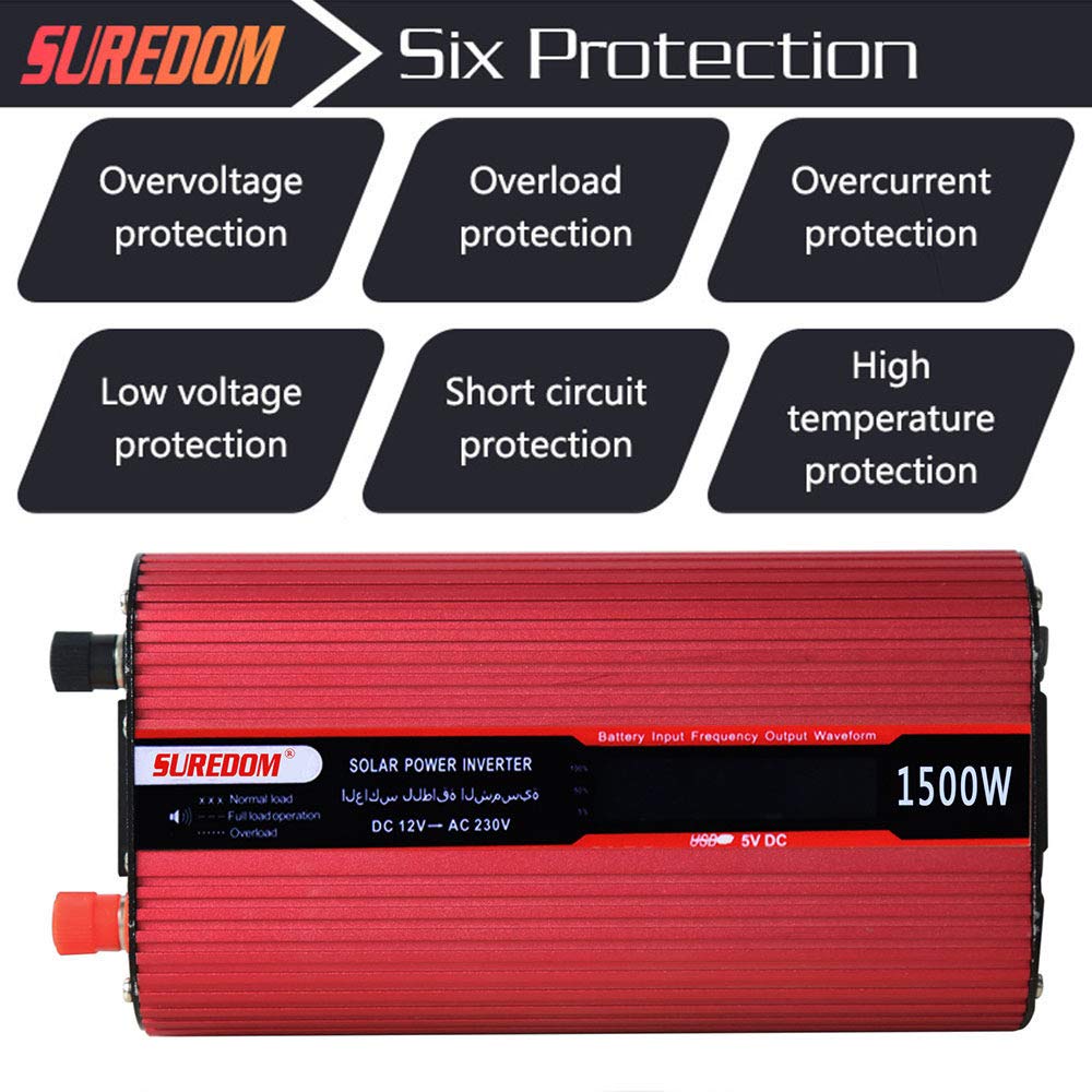 Falownik 1500 W Przetwornica mocy DC 12V na 110V/240V AC z uniwersalnymi gniazdami i portem USB zawiera wtyczkę zapalniczki 12 V do 110 V(24Vto230V)