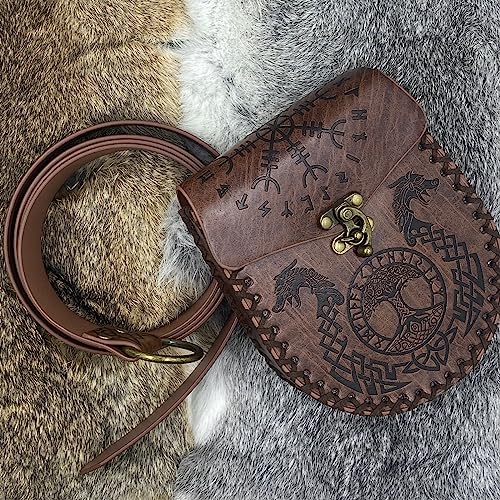HiiFeuer Medieval O-Ring Belt with Nordic Embossed Pouch, Vintage Faux Leather for LARP (Brown), Brown a - Image 3