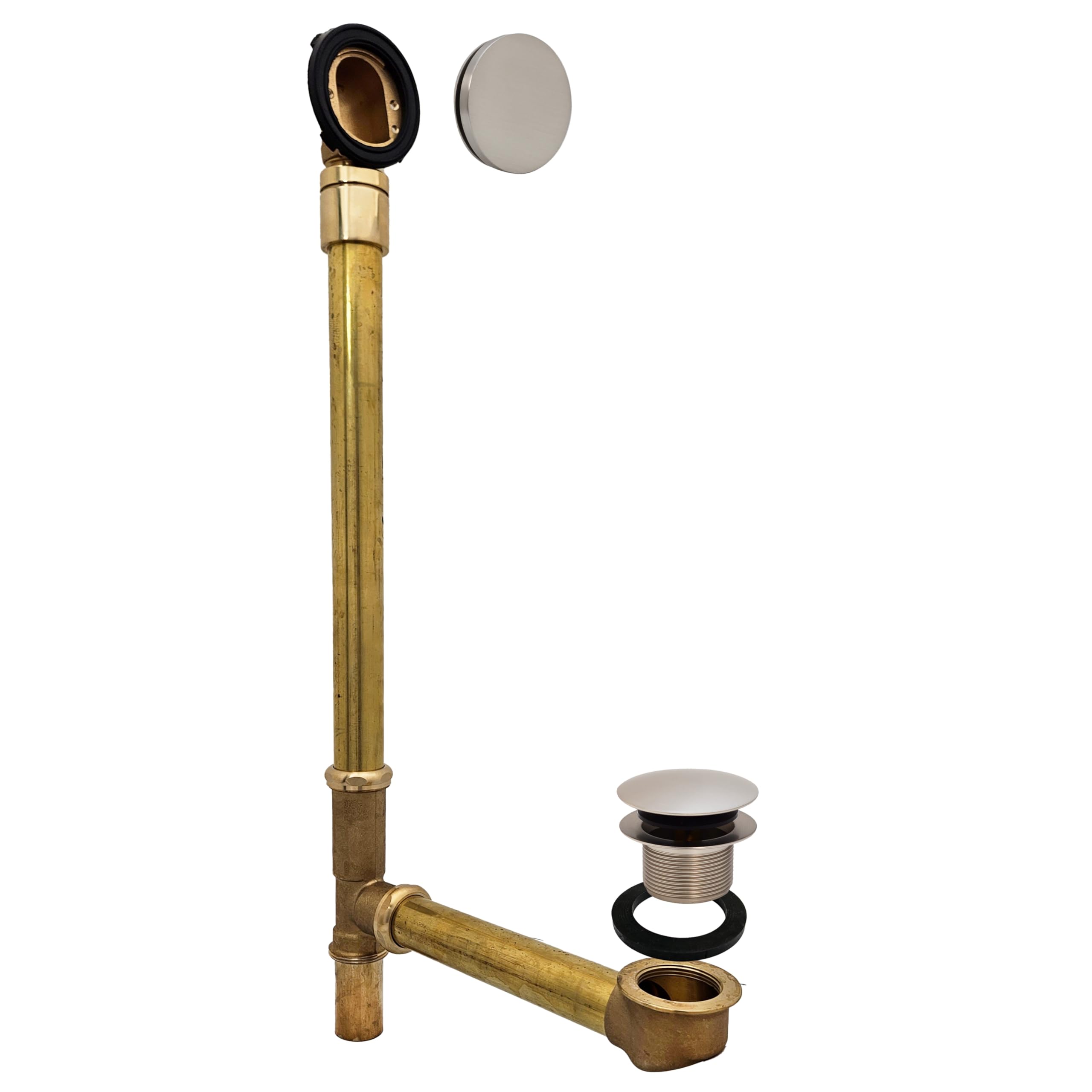 Westbrass D326HBJ-07 25" Bath Waste Assembly with Ball Joint, Tip-Toe Drain and Illusionary Overflow Faceplate, Satin Nickel