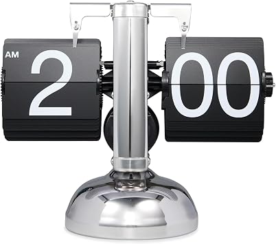 Retro Flip Clock,Auto Flip Clock, Metal Stand, Battery Powered, Large Numbers with AM/PM, for Living Room and Office Decor Black