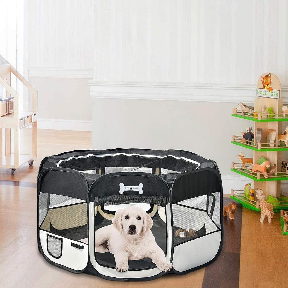 Melko Welpenauslauf 125 x 125 x 64 cm Welpenlaufstall faltbar Tierlaufstall für Kleintiere Hunde Katzen Hasen - Schwarz