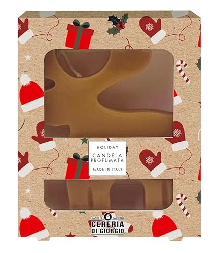 Candela Profumata al Pan di Zenzero a Forma di Renna - Altezza 10 cm - Colore Avorio - Idea Regalo Natale - Cereria di Giorgio