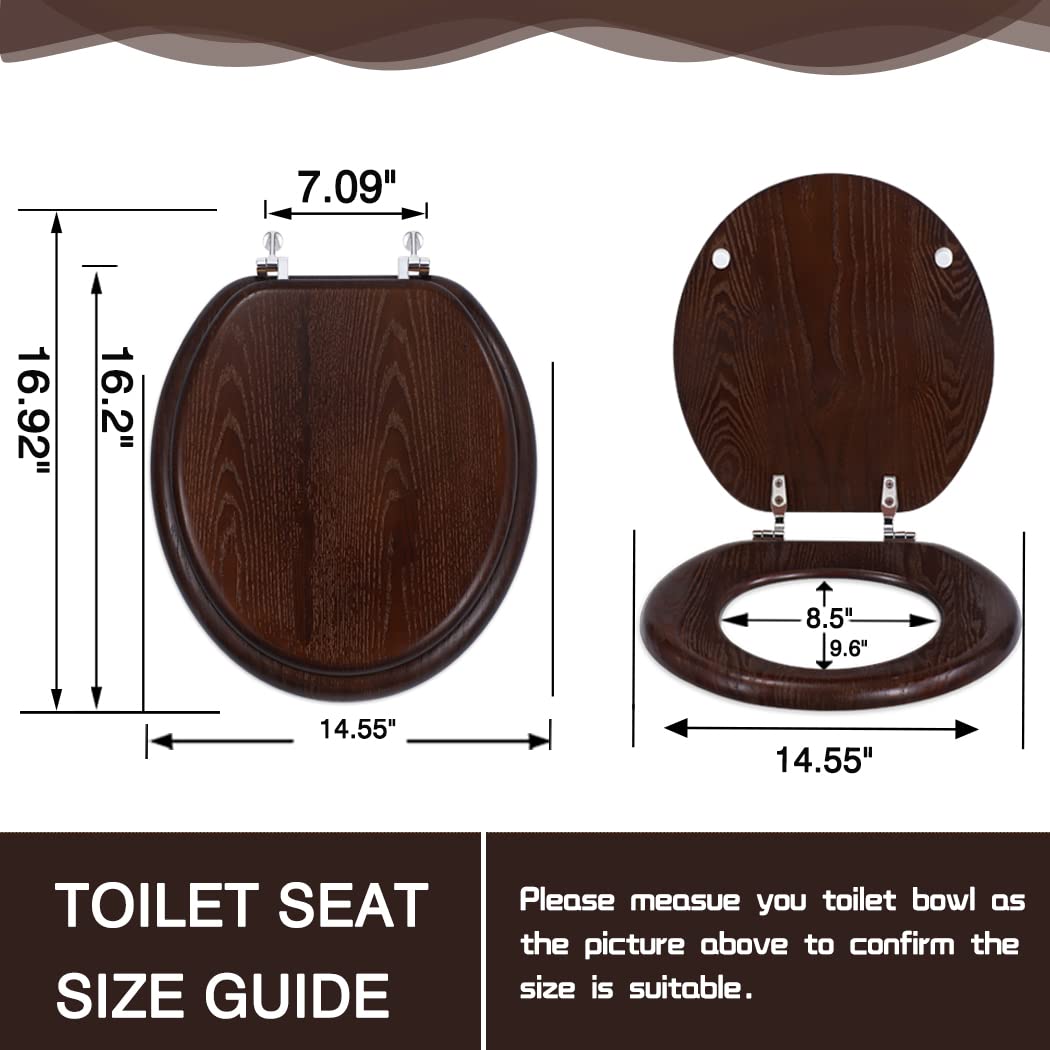 Wood Toilet Seat Round , Wooden Toilet Seats with Metal Hinges, QuickAssembled for Standard