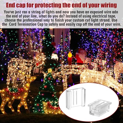 Tellegloww 50 Pcs Cord Termination Wire Connectors Slide on End Cap for SPT 1 Christmas and Halloween Lights Slip Holiday Lighting Wire Connectors (Clear) by Tellegloww - Image 6