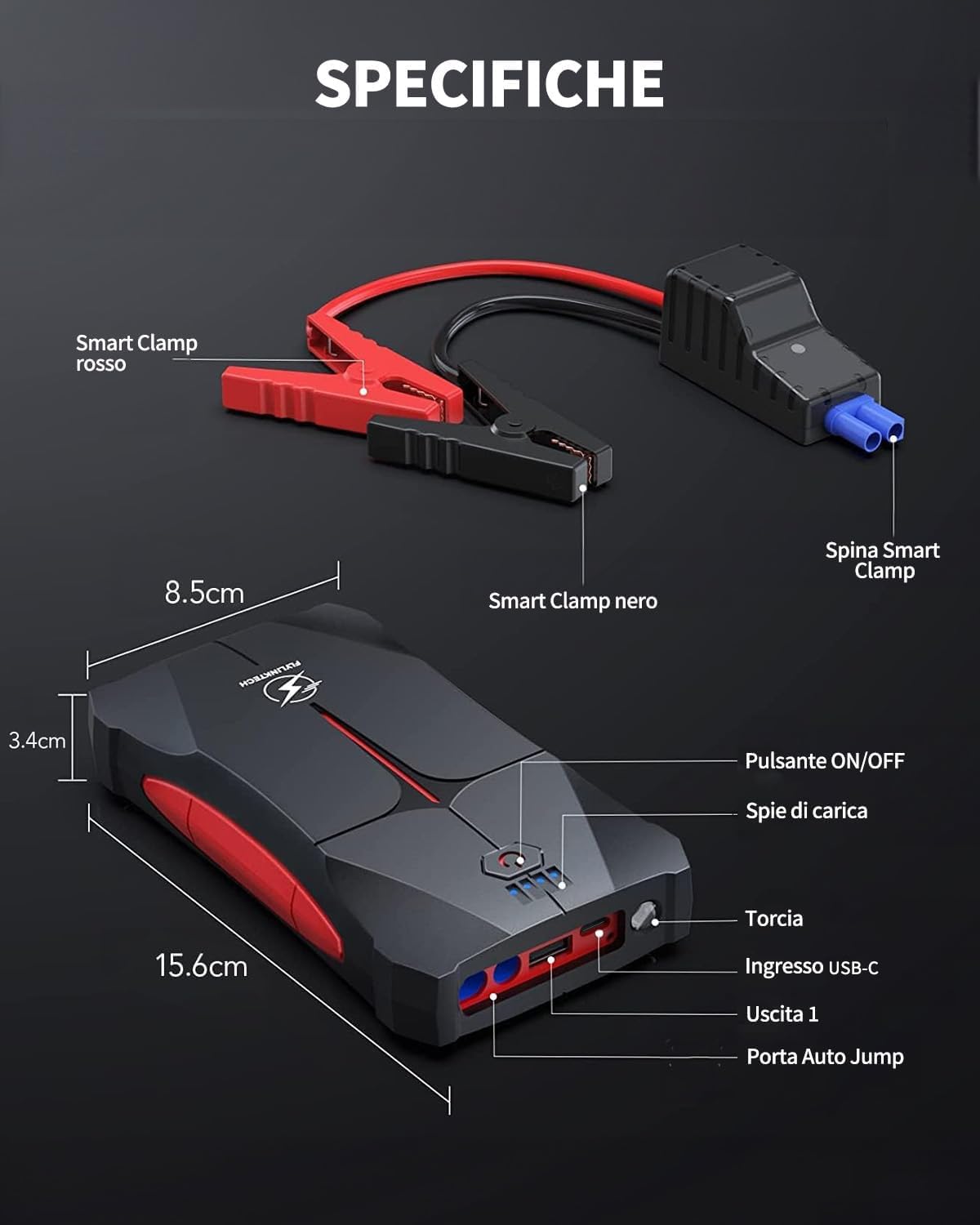 Avviatore Batteria Auto, FLYLINKTECH 4000A Avviatore di Emergenza per Auto/Moto(Fino a 9.0L Benzina/8.5L Diesel) 12V Starter Batteria Portatile Booster Avviamento con Torcia a LED IP67