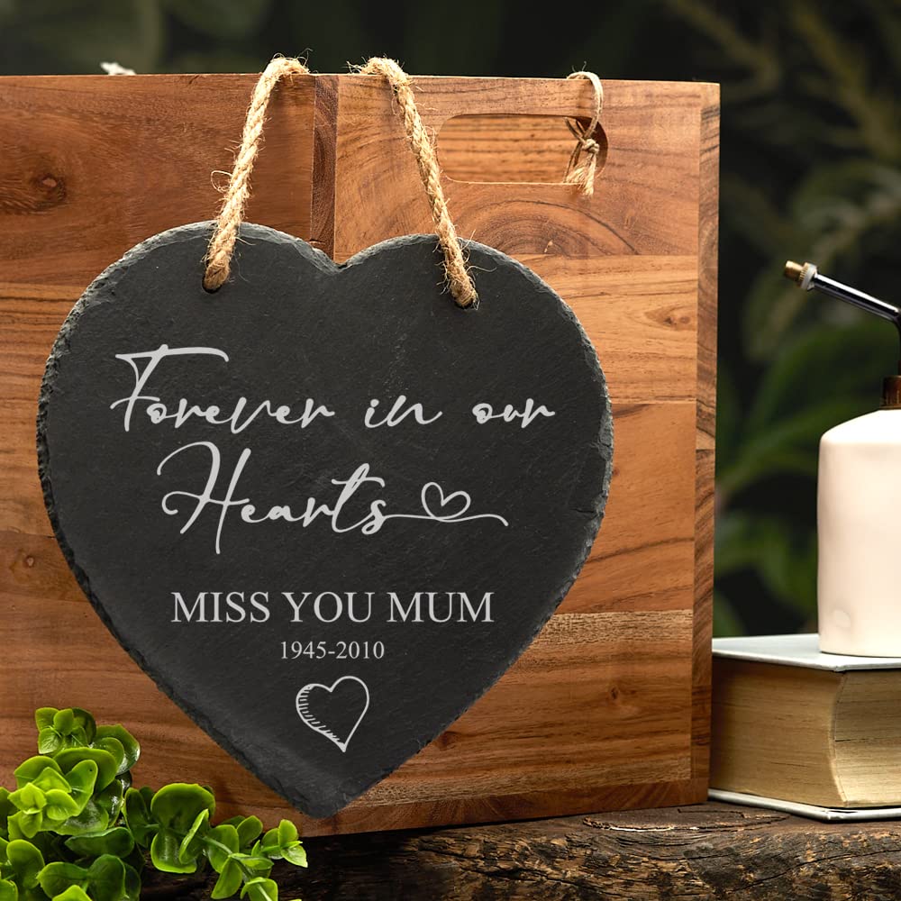 ukgiftstoreonline Personalised Forever In Our Hearts Memorial Slate Heart Engraved