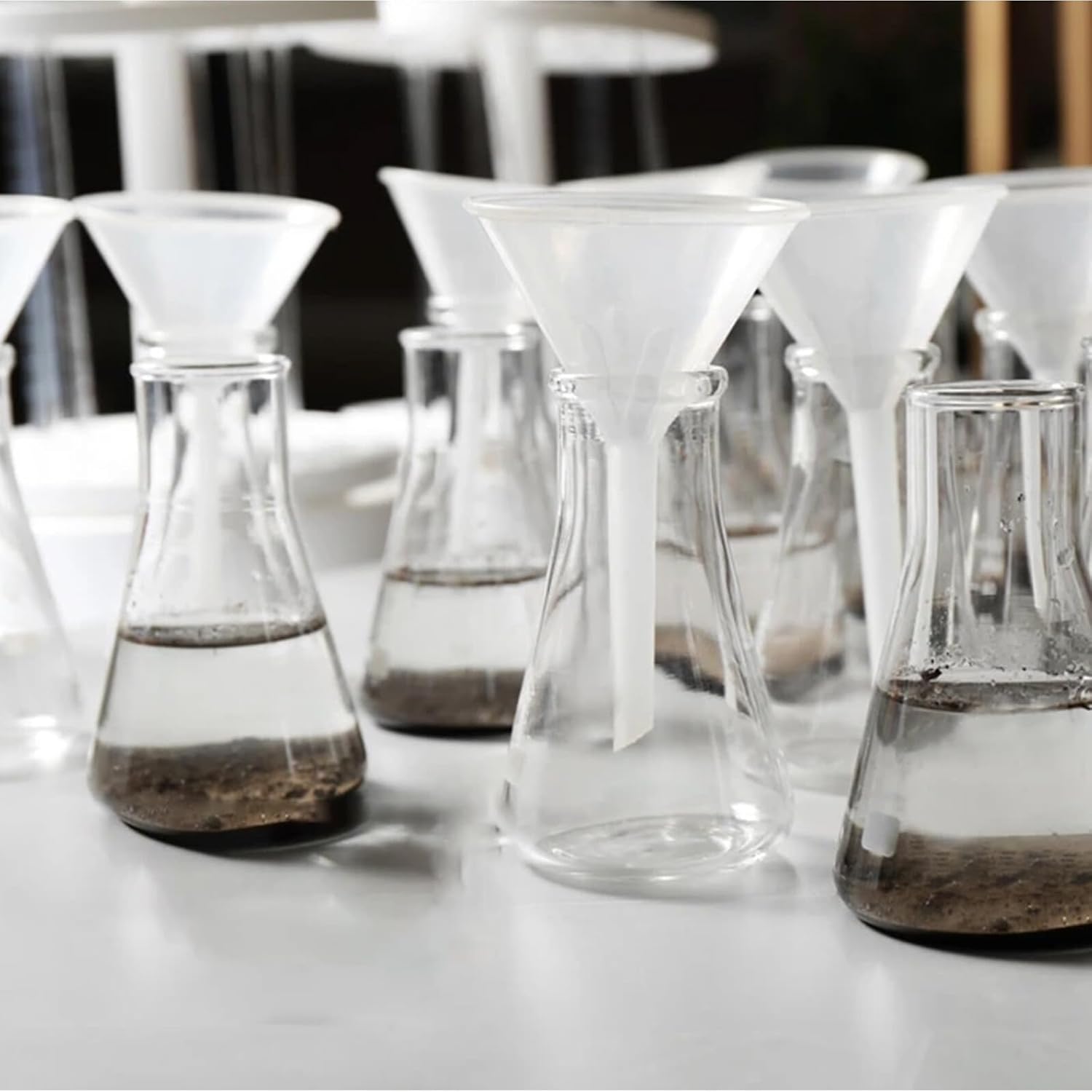 12pcs Laboratory 75mm Triangle Plastic Filter Funnels Set, Pp Scientific Filling Funnels for Precise Liquid Transfer and Separation, Suitable for Lab Use