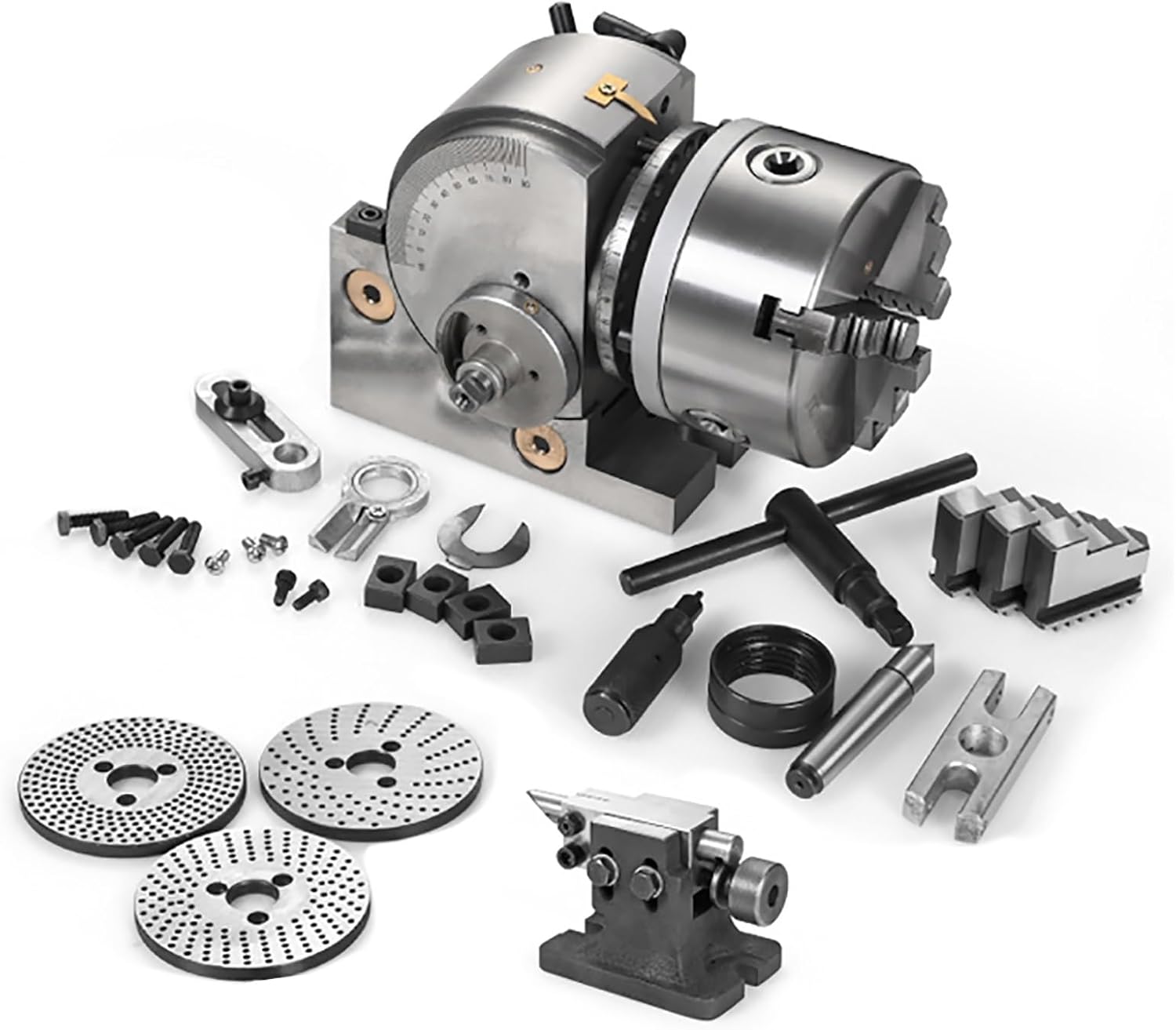 Precision Semi Universal Dividing Head Set for Milling Machine - 4/5/6" with 3 Indexing Plates, Tailstock & 3 Jaw Chuck, Ideal for Milling, Grinding & Drilling (125mm/5in)
