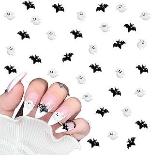 100Pcs Halloween Nail Art Charms 3D Resin Black Bats Nail Charms Cute Mini Ghost Nail Gems Halloween Gothic Nail Rhinestones Holiday Nail Art Supplies for Women DIY Manicure Decoration Accessories