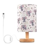 Table Lamp Cute Koala Eucalyptus Branch Scandinavian Pattern Nightstand Lamp with Wood Base Fabric Lamp Shade Bedside Desk Lamp for Living Room Bedroom Kids Room Office
