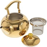Vista 4 de Tetera de acero inoxidable con silbato para estufa, tetera para estufa, infusores superiores, color dorado, 2L