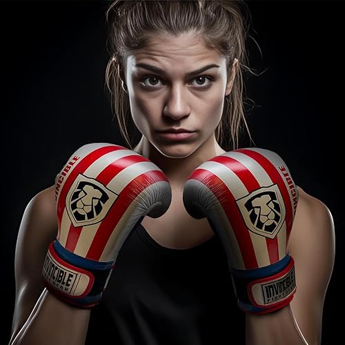 Miniatura 6 de Invincible Fight Gear Hook and Loop Leather Training Boxing Gloves with USA Flag Colors - Ideal for Boxing, Kickboxing, Muay Thai, MMA for Men Women