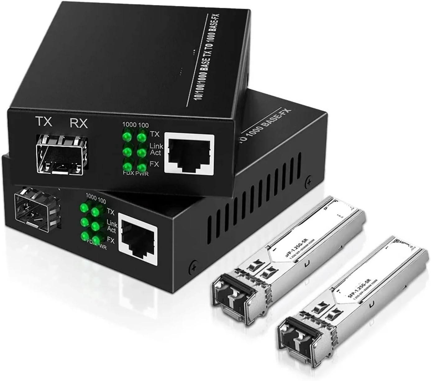 Gigabit SFP LC Multimode Module Fiber to RJ45 Ethernet Media Converter Fiber Optic Transceiver with 1.25G SFP LC Module(2 PACK US Kit)
