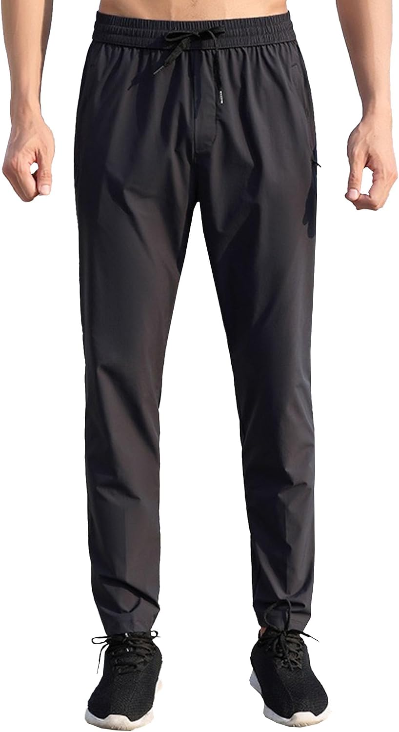 Men's Solid Straight Leg Casual Hiking Pants Comfort Stretch Basic Workout Trousers Drawstring Outdoor Athletic Pants