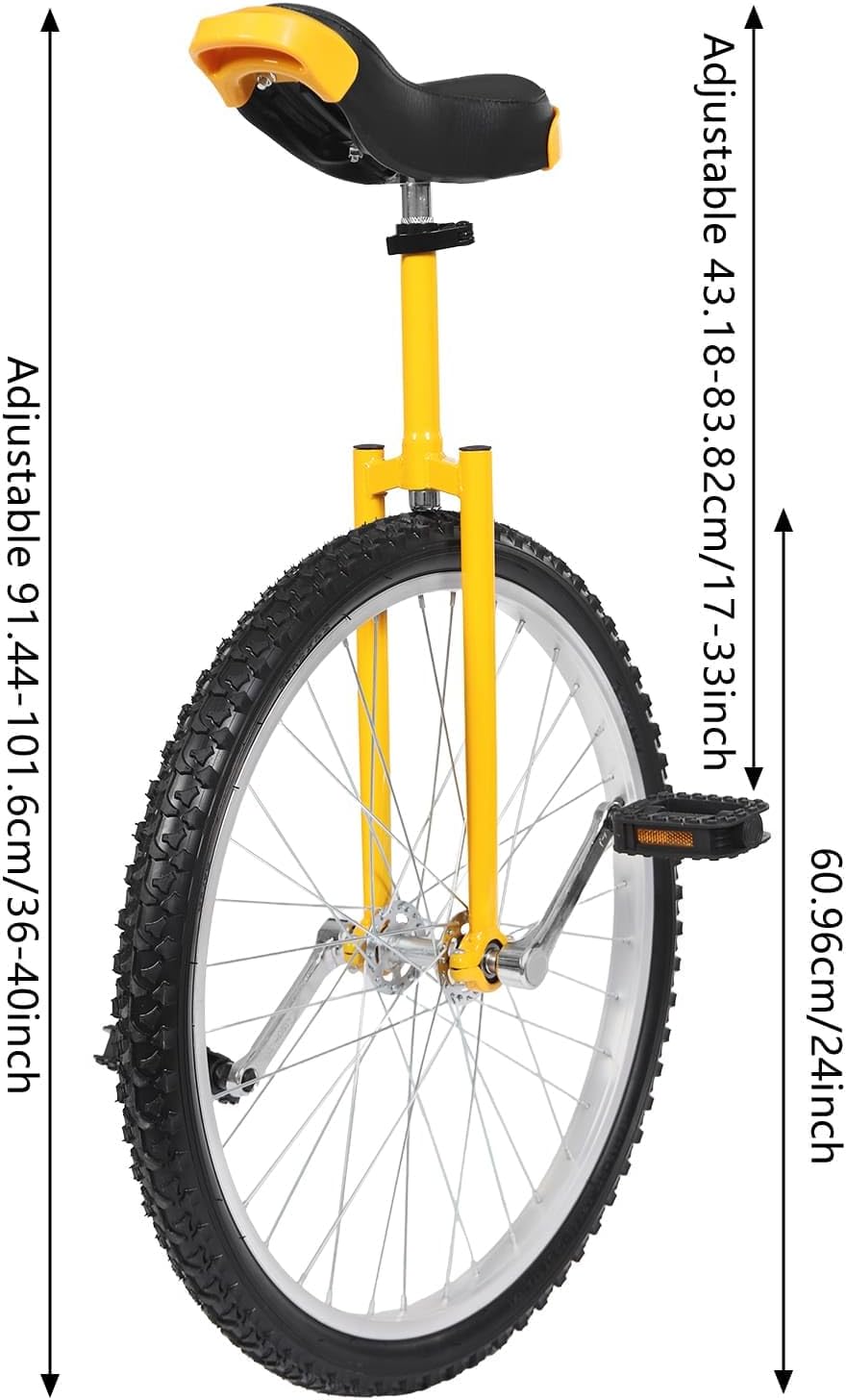24 Inch Unicycle, One Wheel Bike for Adults, Outdoor Wheel Unicycle with Lightweight Alloy Rim & Steel Frame, Adjustable Height 36"-40", for Fitness Exercise Cycling Balance Training