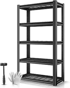 Auto Dynasty 5-Tier Heavy Duty Garage Storage Shelves, 72"H x 35"W x 16"D, Black