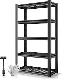 Auto Dynasty 5-Tier Storage Shelves, 72" H Heavy Duty(3000LBS Capacity) Adjustable Garage Shelving, Metal Storage Utility Rack Shelf Unit for Pantry Kitchen Warehouse, 72" H x 35" W x 16" D, Black