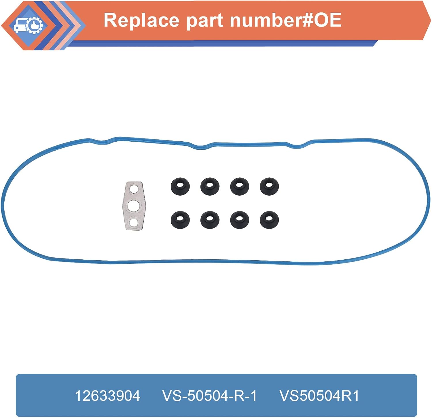 Valve Cover Gasket Set, Compatible with Chevy GMC Cadillac Vehicle 4.8L 5.3L 6.0L 6.2L Avalanche Silverado Suburban Tahoe Express Sierra Yukon Envoy CTS Escalade, Replace#VS50250A VS50504R-1