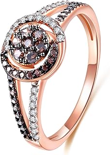 Rose Gold Chocolate White and Brown Cubic Zirconia Statement Rings, Black Wedding Rings for Women Chocolate Diamond Ladies Cocktail Mothers Day Gift Size 5 6 7 8 9 10