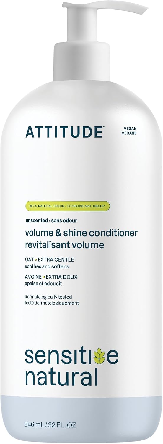 ATTITUDE Extra Gentle Hair Conditioner for Sensitive Dry Scalp, Soothing Oat, Made in Canada, Naturally Derived Ingredients, Dermatologically Tested, Vegan Detangler, Unscented, 946 mL