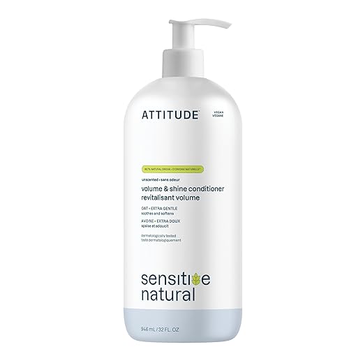 ATTITUDE Hair Conditioner for Sensitive Dry Scalp, Soothing Oat, Naturally Derived Ingredients, Dermatologically Tested, Vegan Detangler, Extra Gentle, Unscented, 32 Fl Oz