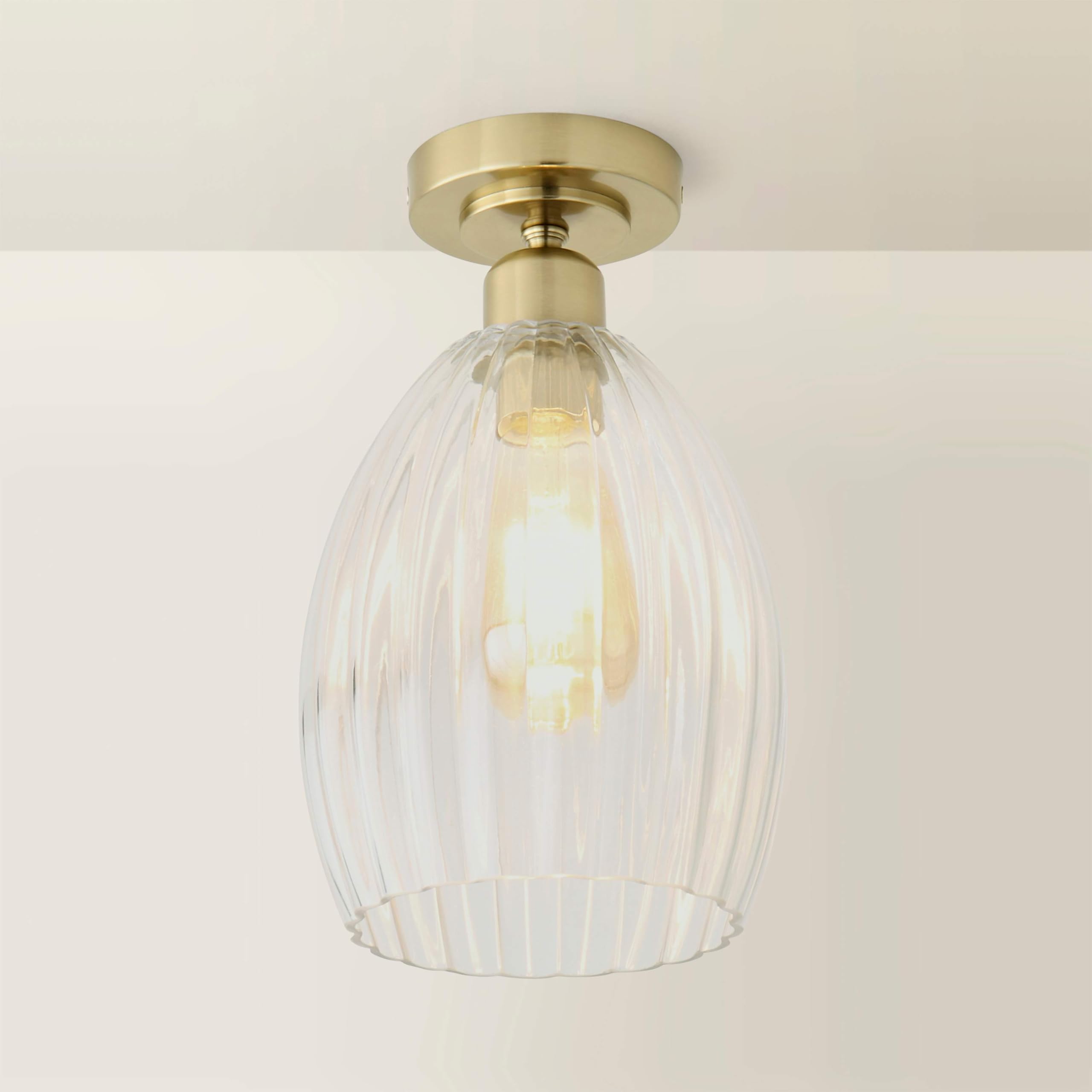Valuelights Unisex Gold Cheltenham Clear Ribbed Glass Dome Flush Ceiling Light With Led Bulb In