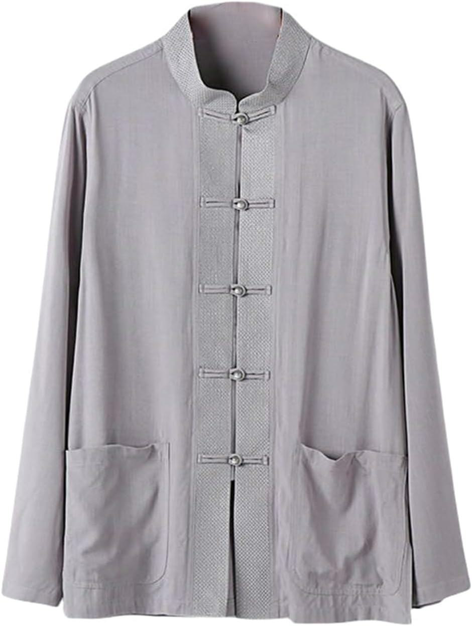 Men's Summer Retro Chinese Style Hanfu Tang Suit Linen Cotton Zen Tea Wear Casual Shirt