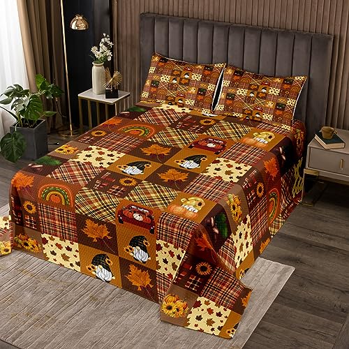 Erosebridal Fall Season Bedspread Twin for Girls Women Autumn Harvest Theme Quilt Set Thanksgiving Day Gifts for Boys Kids Autumn Coverlet Set Geometry Grids Patchwork Bed Set Fall Decor Bedding