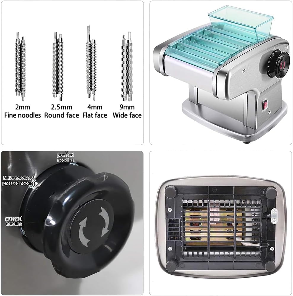 Automatic Electric Pasta Maker, Multifunction Dumplings Wonton Making Machine with Protective Cover, Household Fresh Noodle Maker Stainless Steel, for Noodles/Spaghetti FourKnives