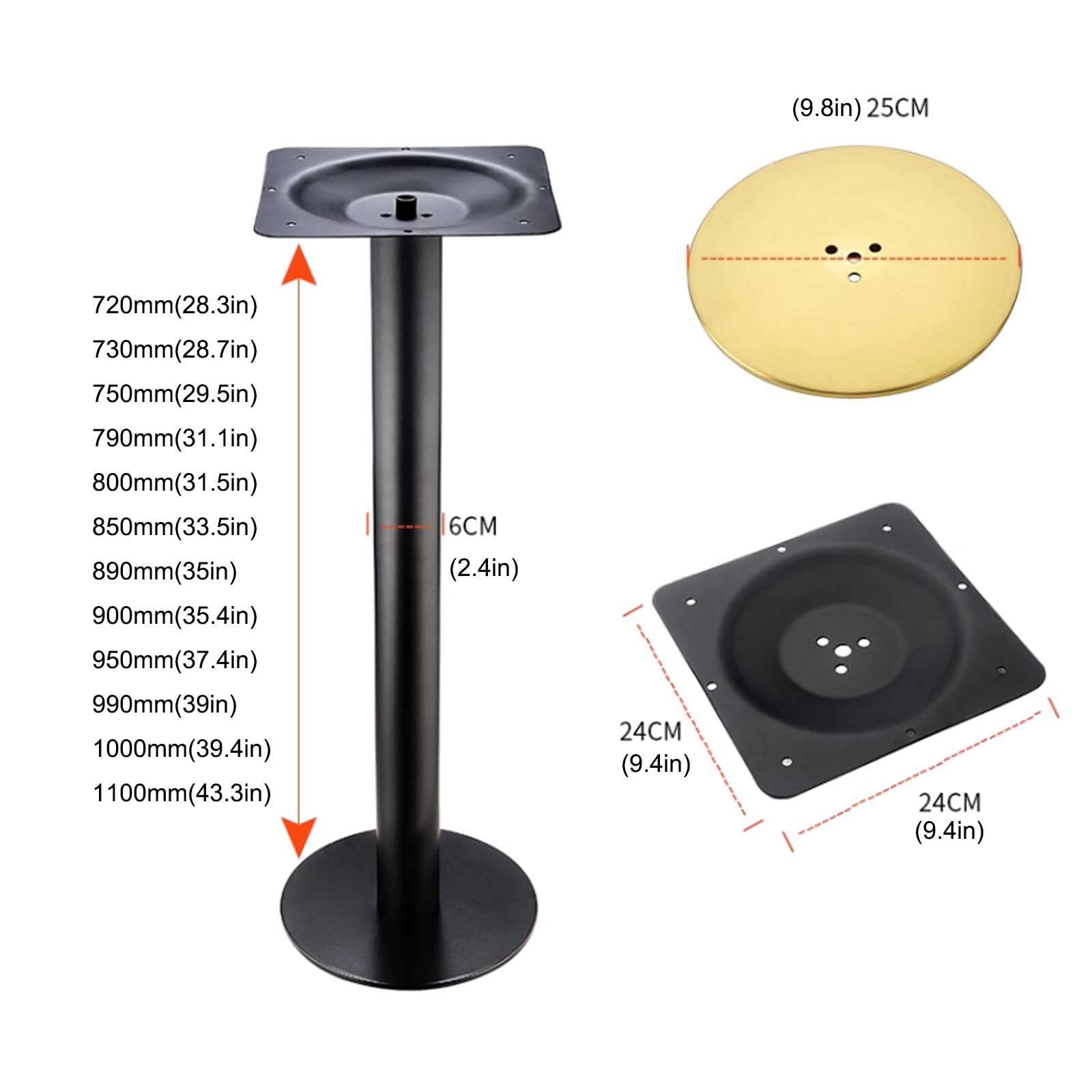 Wytrzymała noga biurka ze stali nierdzewnej, regulowana wysokość 950 mm, metalowy wspornik do blatu kuchennego, stolika kawowego, baru śniadaniowego, ze śrubami, złote wykończenie