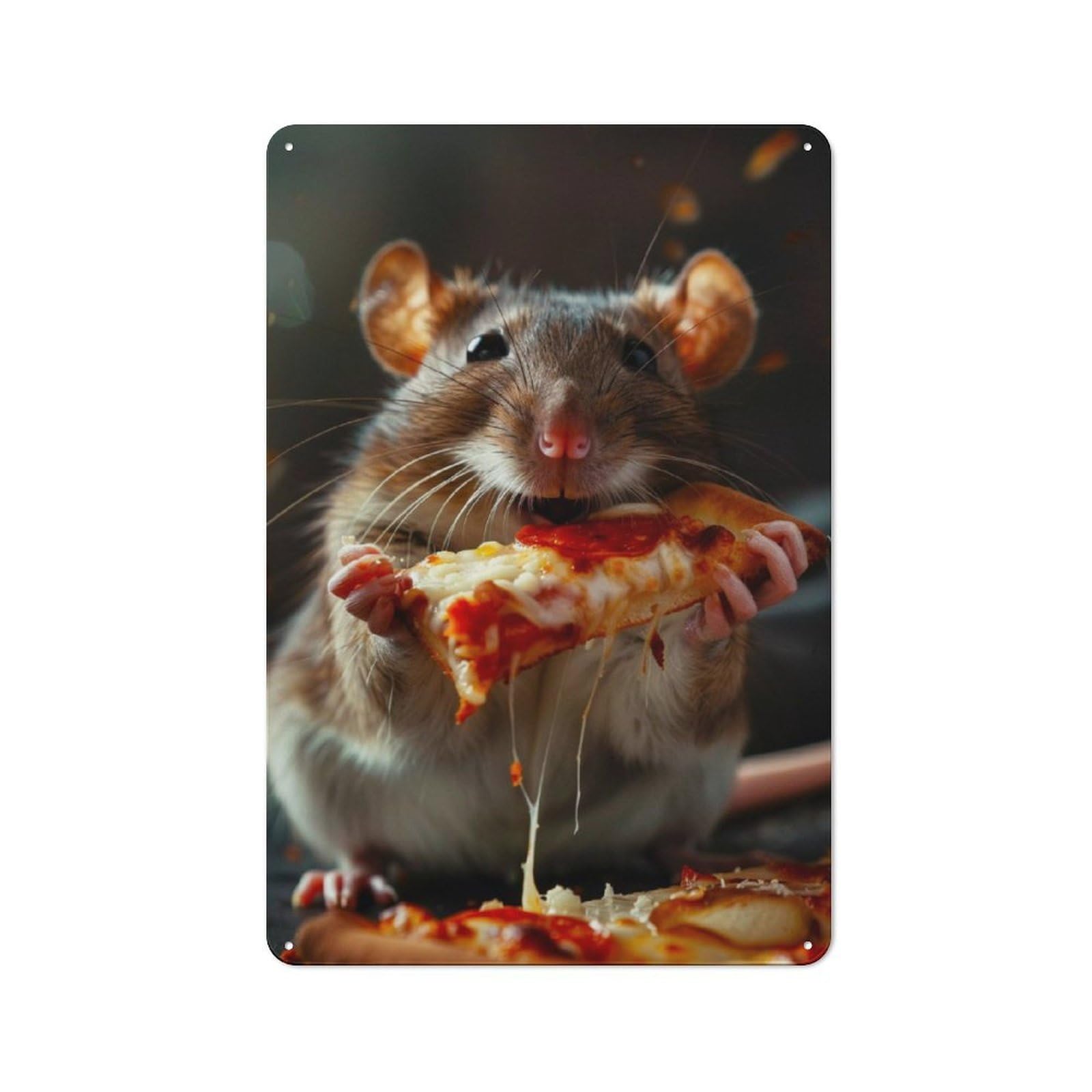 Junmoney Rat Pizza Retro Metal Wall Sign 30X20cm With For Home Bar Wall, A Housewarming Gift For Hosts Who Enjoy Retro Interiors