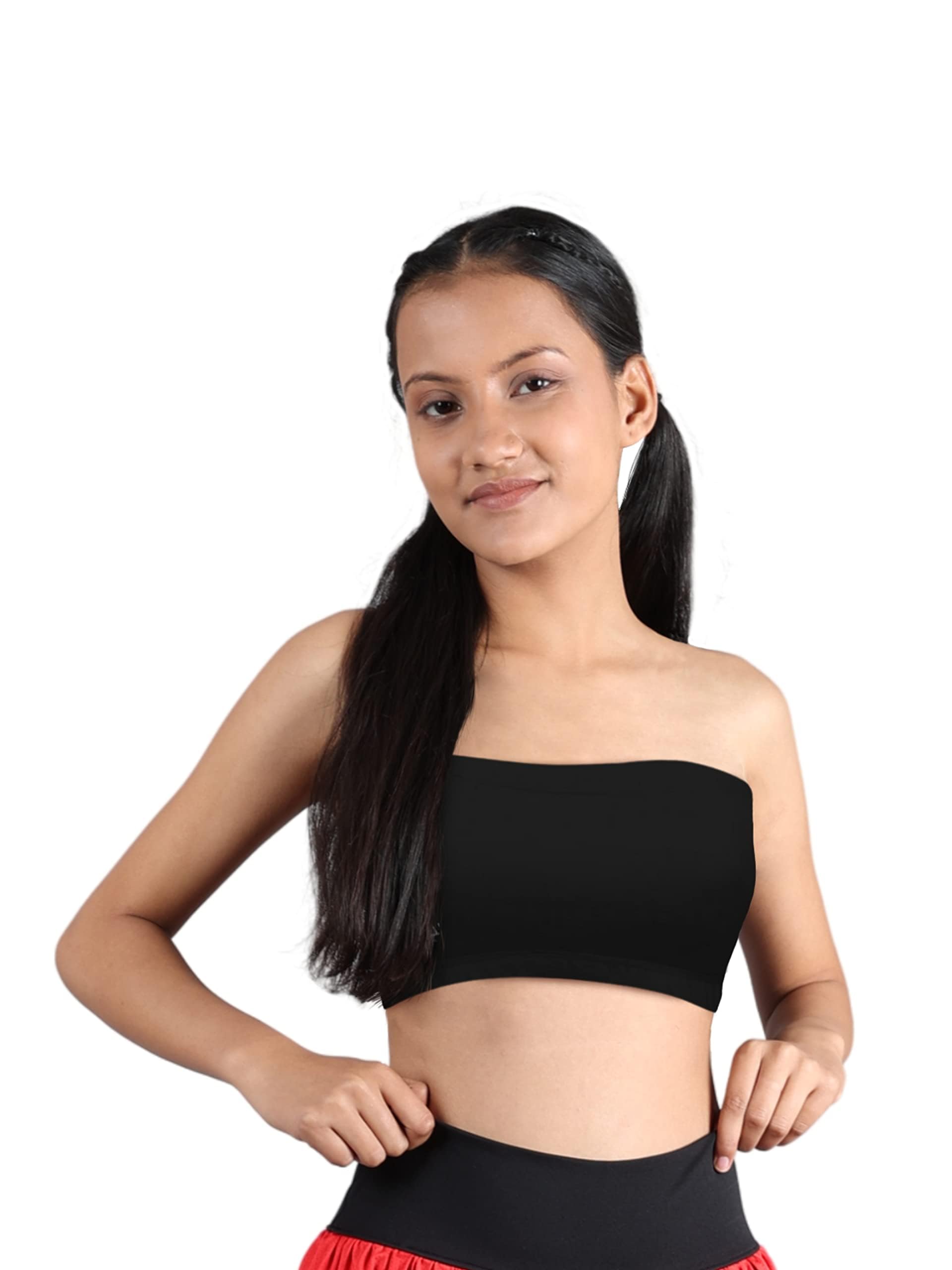 DChica Tube Bra for Girls, Cotton Non-Padded Full Coverage Beginners Non-Wired Girls T-Shirt Gym Bra, (Pack of 1) Solid Stylish Without Strap Training Bra for Teenagers-picture-26