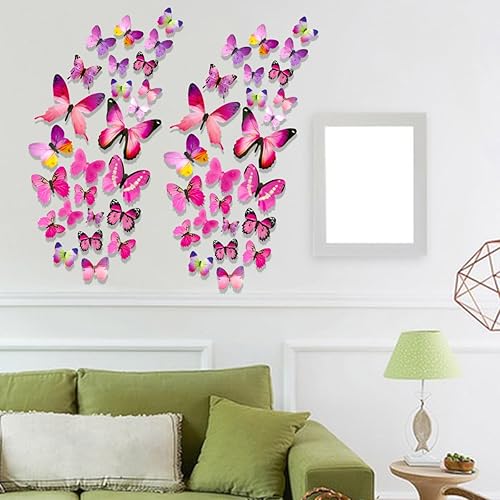 Miniatura 6 de 36 calcomanías de pared de mariposa rosa, calcomanías de pared de mariposa rosa para despegar y pegar, decoración de mariposa 3D, calcomanías de