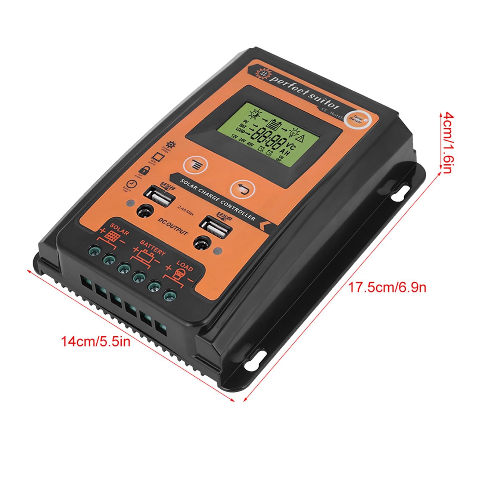 KIMISS Controlador de Carga Solar MPPT 30A 50A 70A Regulador de Batería de Panel PWM de Alta Eficiencia con Pantalla LCD USB Dual para 12V 24V Auto RV Marine Off Grid System Negro (30A)