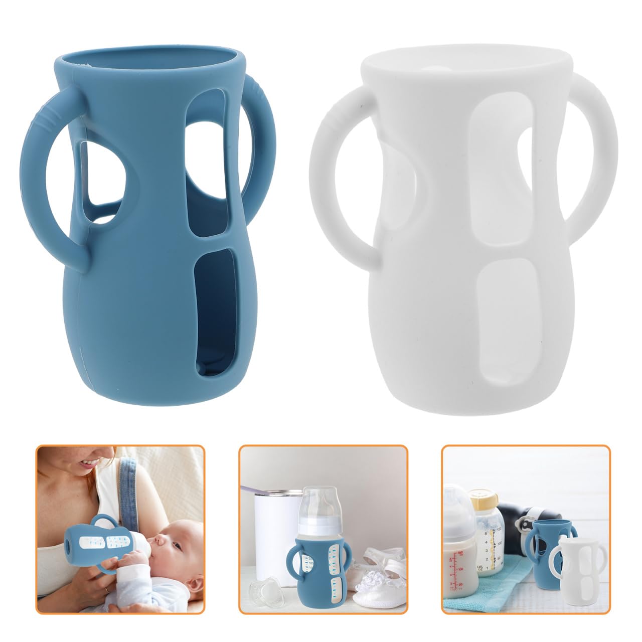 BESTonZON Lot 2 Housse Biberon Silicone compatible avec Avent, Poignée Biberon Ergonomique, Manchon de Protection Antichoc pour Alimentation Bébé, Coque Souple Nettoyage Facile Accessoire