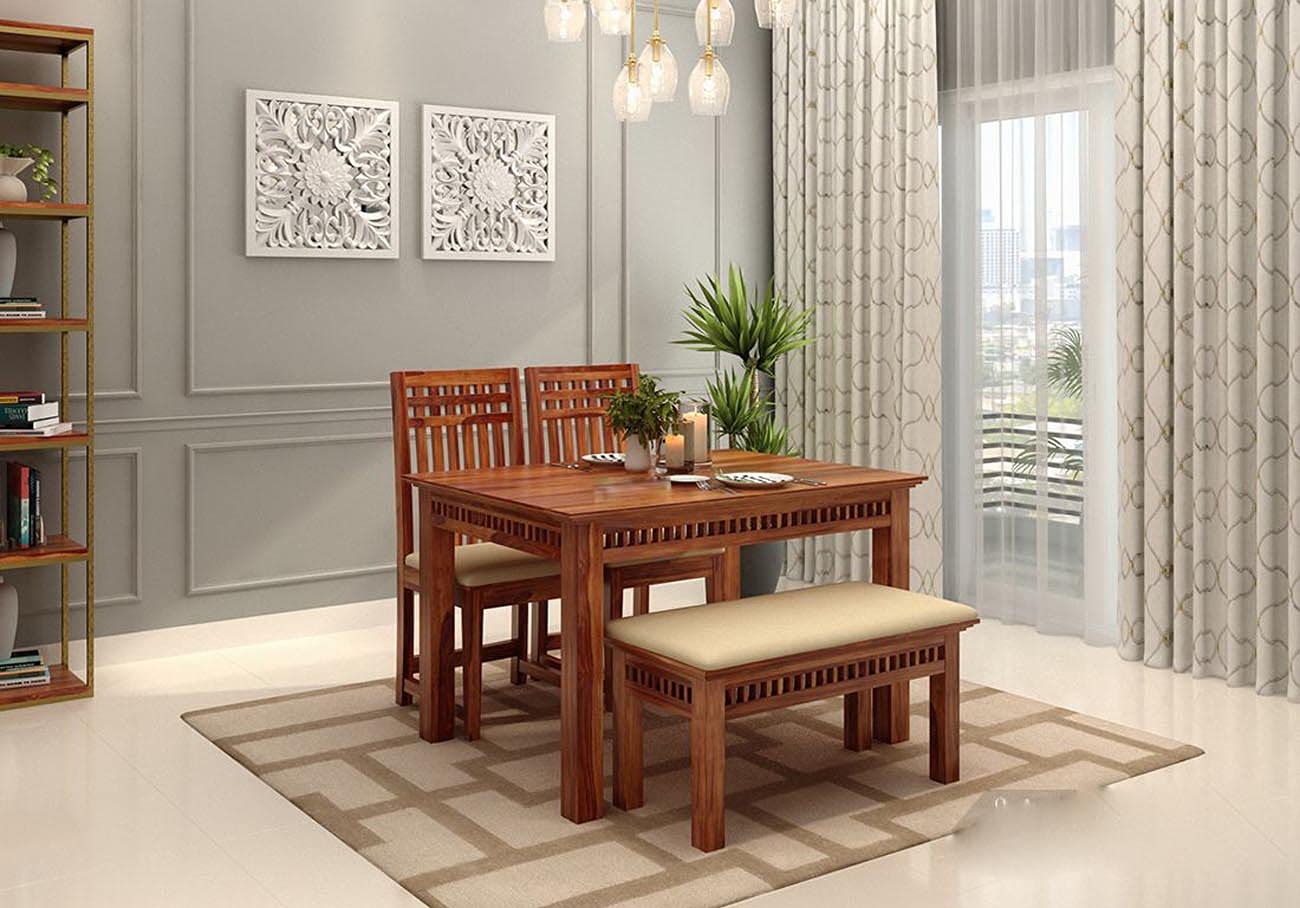 Buy Krishna Wood Decor Dining Table 4 Seater Set with Chairs Dining