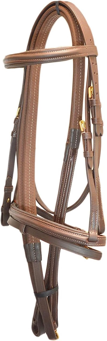English Bridle Headstall Reins Leather Cowhide Genuine Horse Crossover Crossunder Raised Fancy Stitched Laced All Purpose Jumping Dressage Rubber Crystal Adjustable Browband Size:Full-Cob, M150