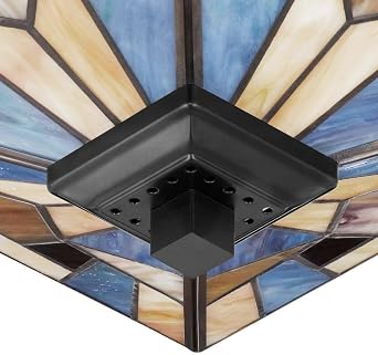 Tiffany Style Flush Mount Ceiling Light, 2-Light Matte Black Fixture with Multicolor Stained Glass Shade, Dimmable, Damp Rated