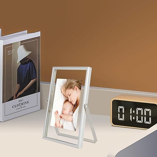 Miniatura 7 de Marco flotante plateado (4 x 6 pulgadas, vertical), 2 juegos, para fotos de 3.5 x 5, 2 x 3, 1 x 2, mini marcos de fotos de escritorio, regalo