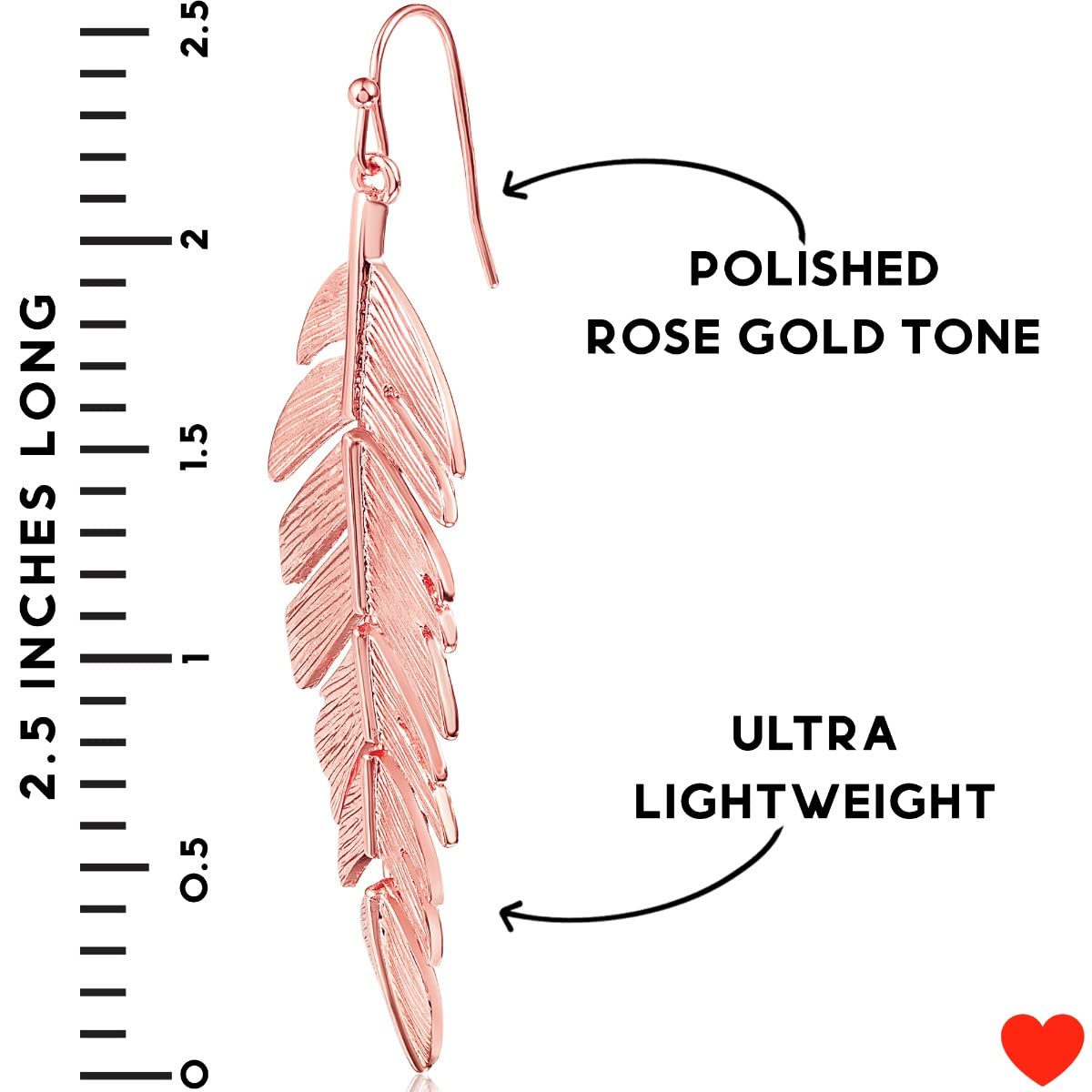 Leaf Earrings for Women - Long Hanging Boho Feather Earrings Plated in Gold, , or Rose Gold Tone: Rose Gold