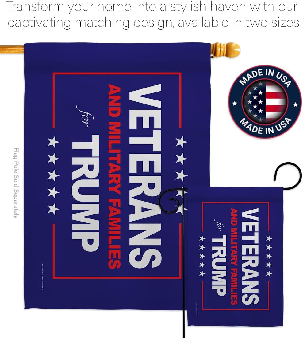 Trump Flag Blue Veterans Yard Sign Wall Hanging Decor Home Poster Military Families Supporter MAGA 2024 Garden Outdoor Patriotic Patio Decoration Republican Gift Made in USA
