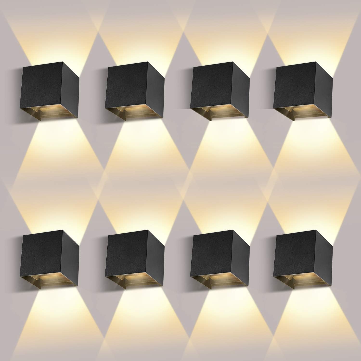 LEDMO 8 Piezas Aplique de Pared Exterior 12W Aplique Exterior Pared 3000K Blanco cálido Ángulo de haz Ajustable Negro Apliques Pared Interior IP65 Impermeable